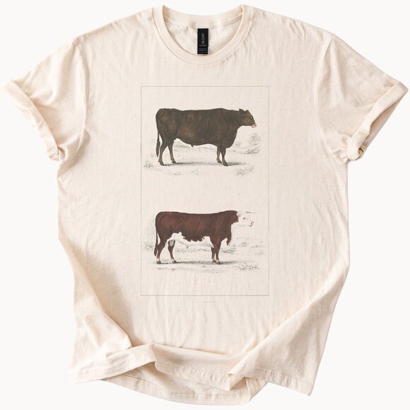 Gildan Tops - Cow Breeds Graphic Shirt Farm Animal Cattle Art Tee Western Ranch Apparel